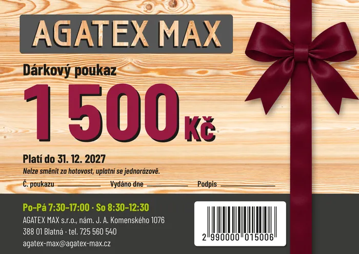 Dárkový poukaz AGATEX MAX na 1500 Kč