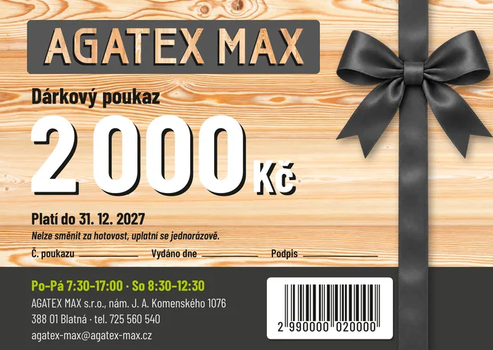 Dárkový poukaz AGATEX MAX na 2000 Kč