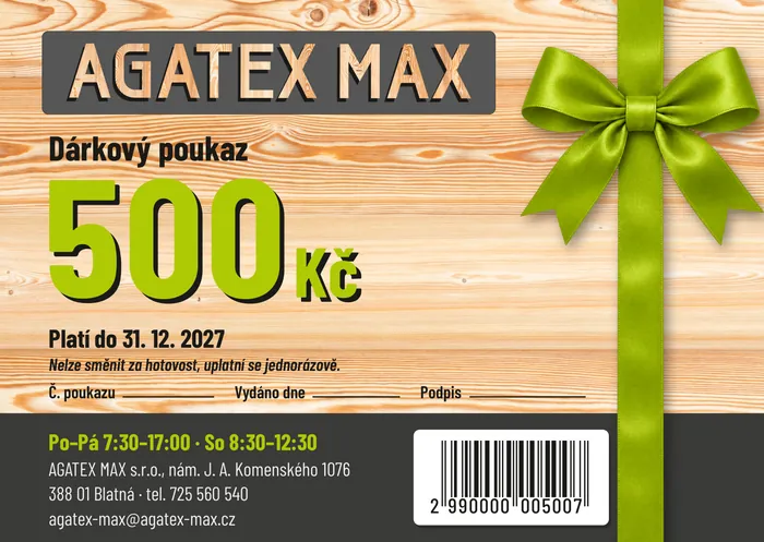 Dárkový poukaz AGATEX MAX na 500 Kč